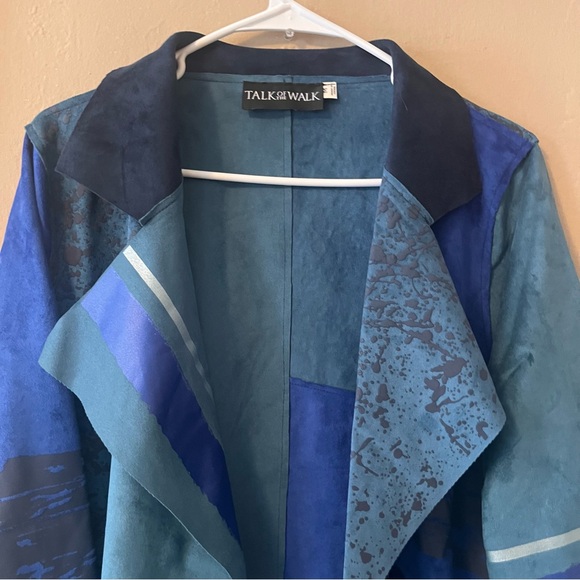 🌀🆕🎉🏷️ shades of blue abstract mixed media open over coat jacket - Picture 12 of 16